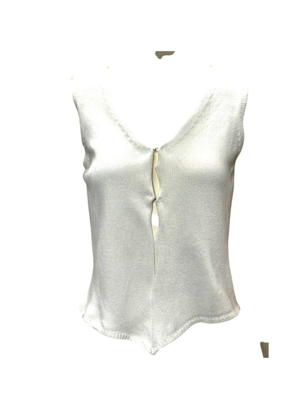 White Sleeveless Knit Open Front Top Casual Fit Cottagecore Layering Piece